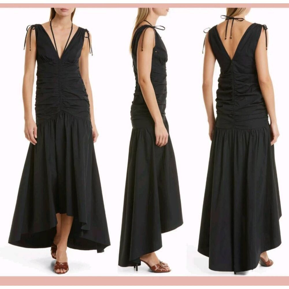 Veronica Beard Black V-Neck Maxi Dress with Tie Shoulders
